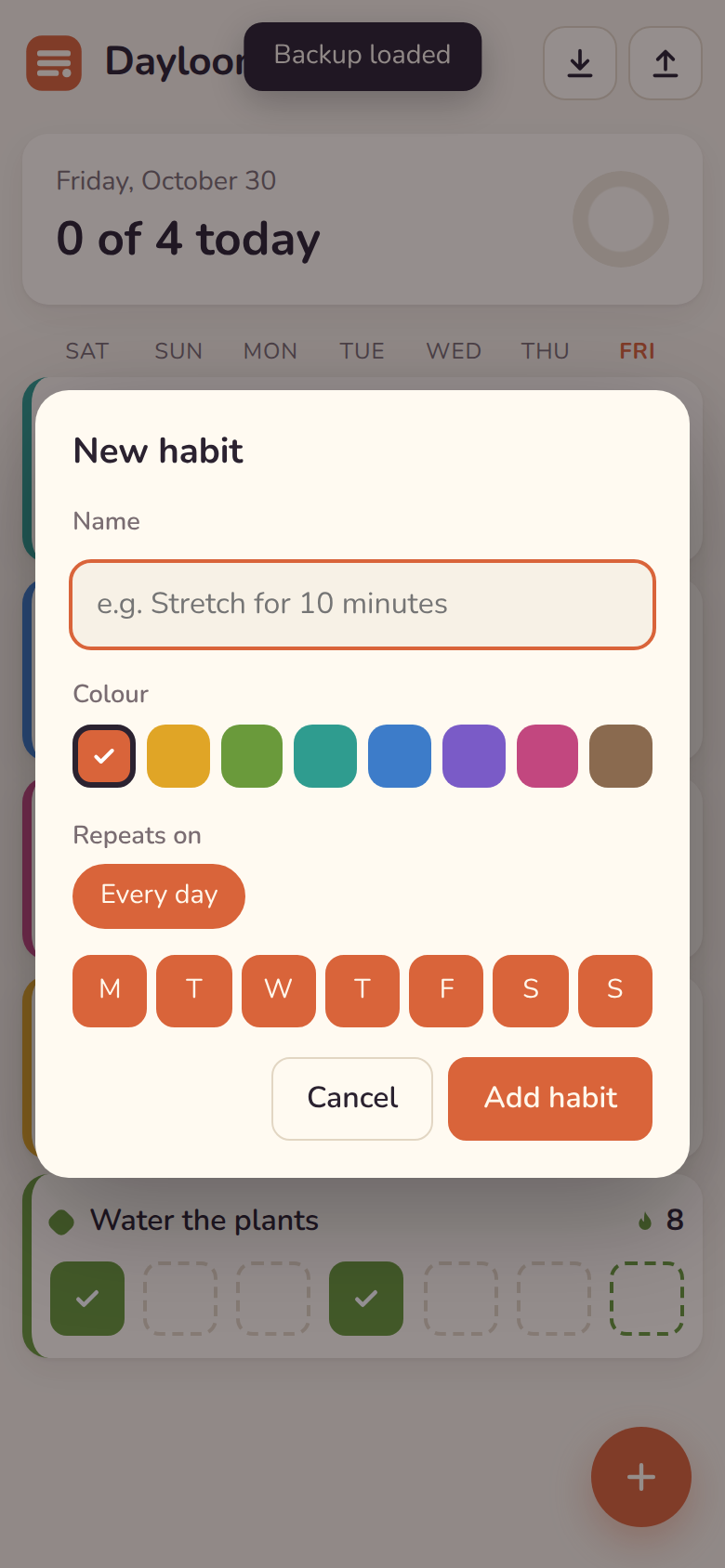 Adding a habit on a phone-sized screen